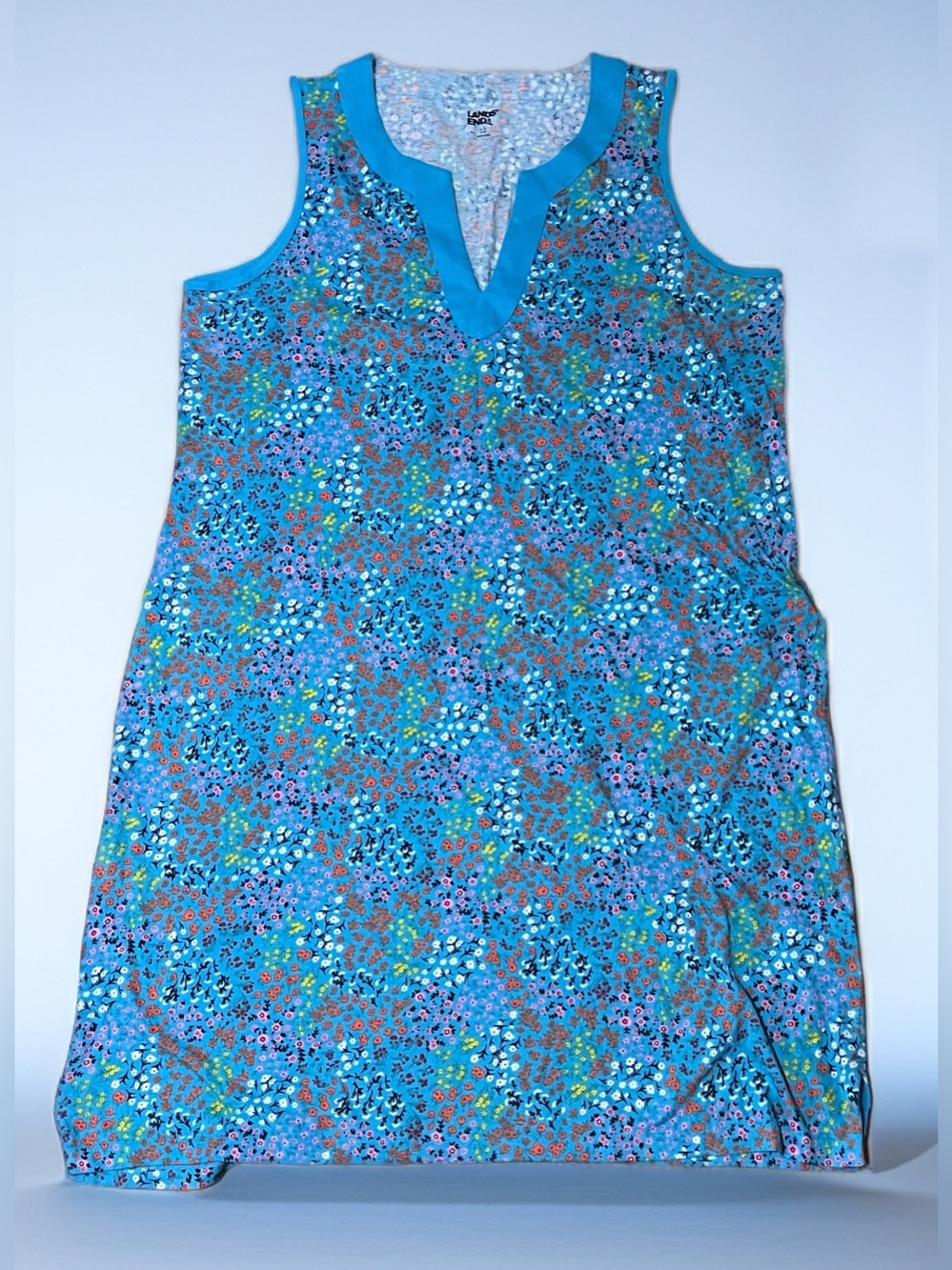 Lands' End Blue Floral Print Sleeveless Dress